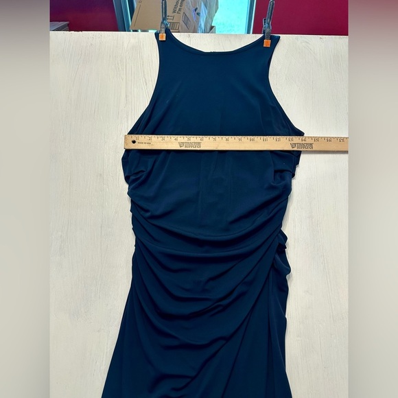 Ann Taylor Sleeveless Sheath Dress Size 2 Navy Blue Ruched Back Zip - Picture 6 of 8